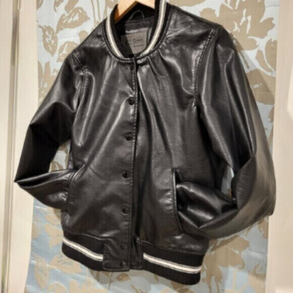 Faux Leather Bomber Jacket Black Ci Sono Size Medium - Picture 6 of 11